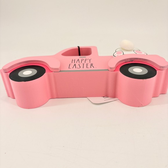 NWT Rae Dunn Pink Wood Truck Happy Easter Bunny Carrots Tabletop Decor - Picture 6 of 6